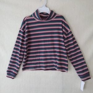 OshKosh High Waist Mock Neck Ribbed‎ Top Size 12 Pink, Tan, Teal Stripes